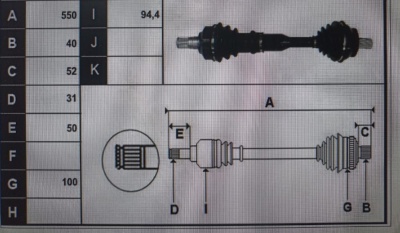 Полуось (привод) передняя левая XC90 2002-2015 2.4TD D5244T4    31280869